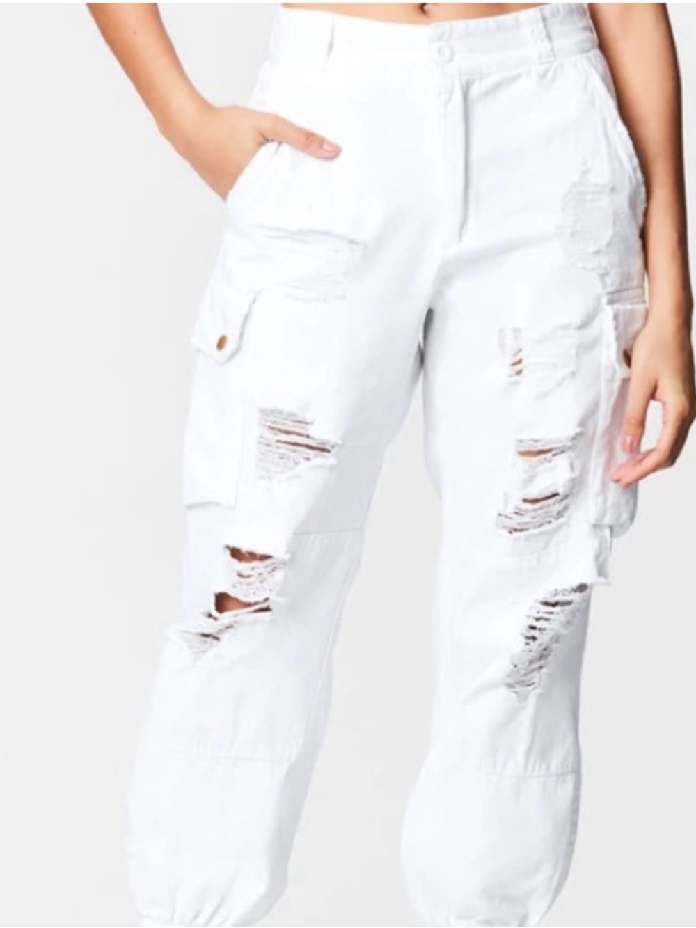 Carmar White Distressed Cargo Boyfriend Jeans Sz‎ 8(TXA1029)